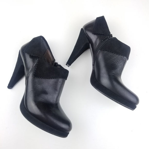 black leather bootie heels